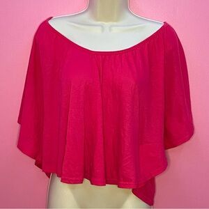 Pink Half Sleeve Loose Bell Sleeves Top With Open Pattern Back